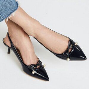 MICHAEL KORS Gia Sling Patent Bow Pearl Slingback Admiral Blue 6M